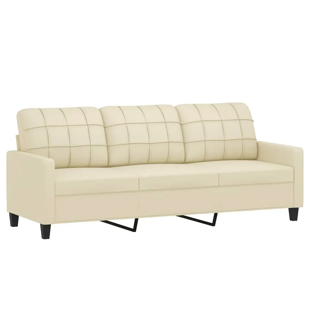 2 Piece Sofa Set with Pillows Cream Faux Leather Price