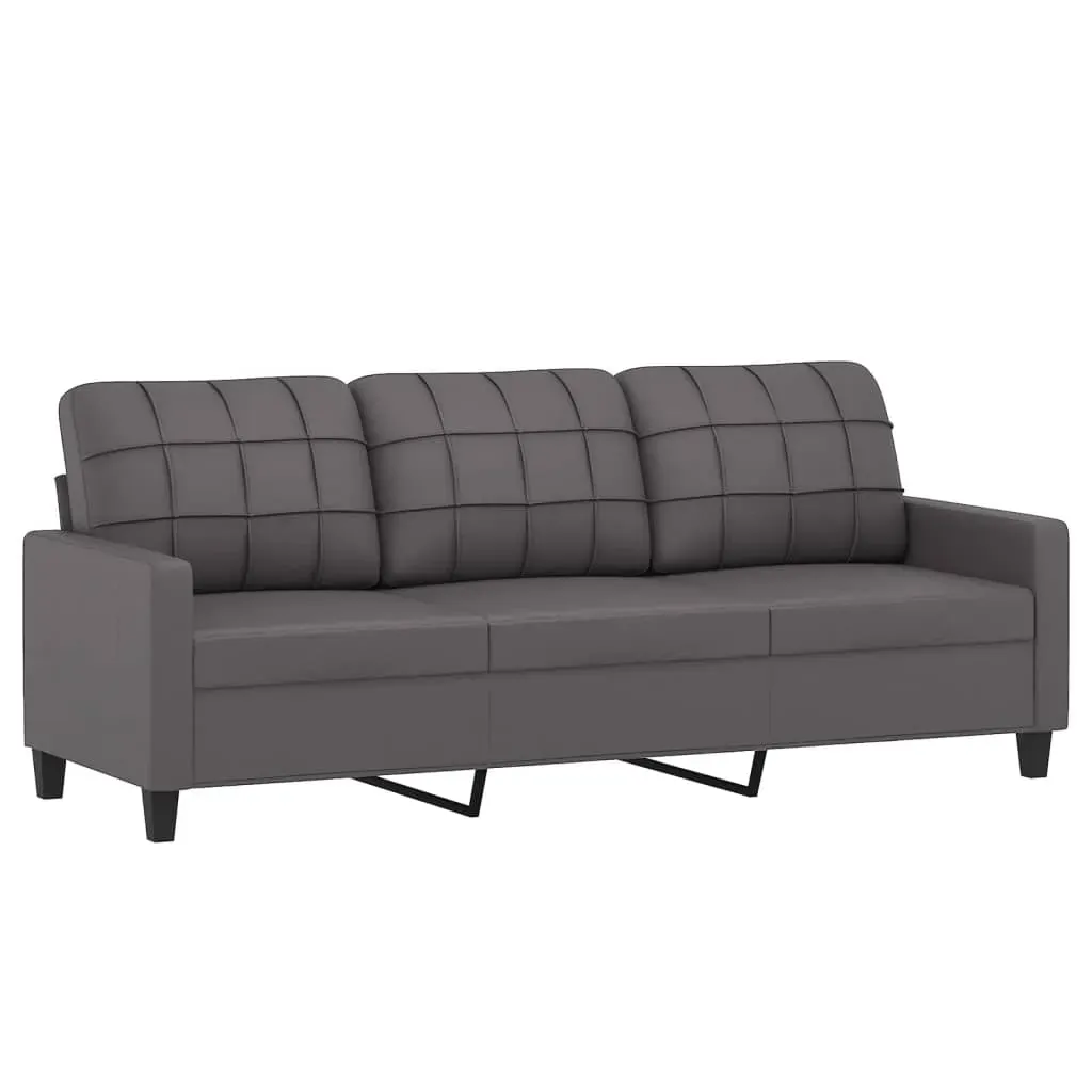 2 Piece Sofa Set with Pillows Grey Faux Leather Price