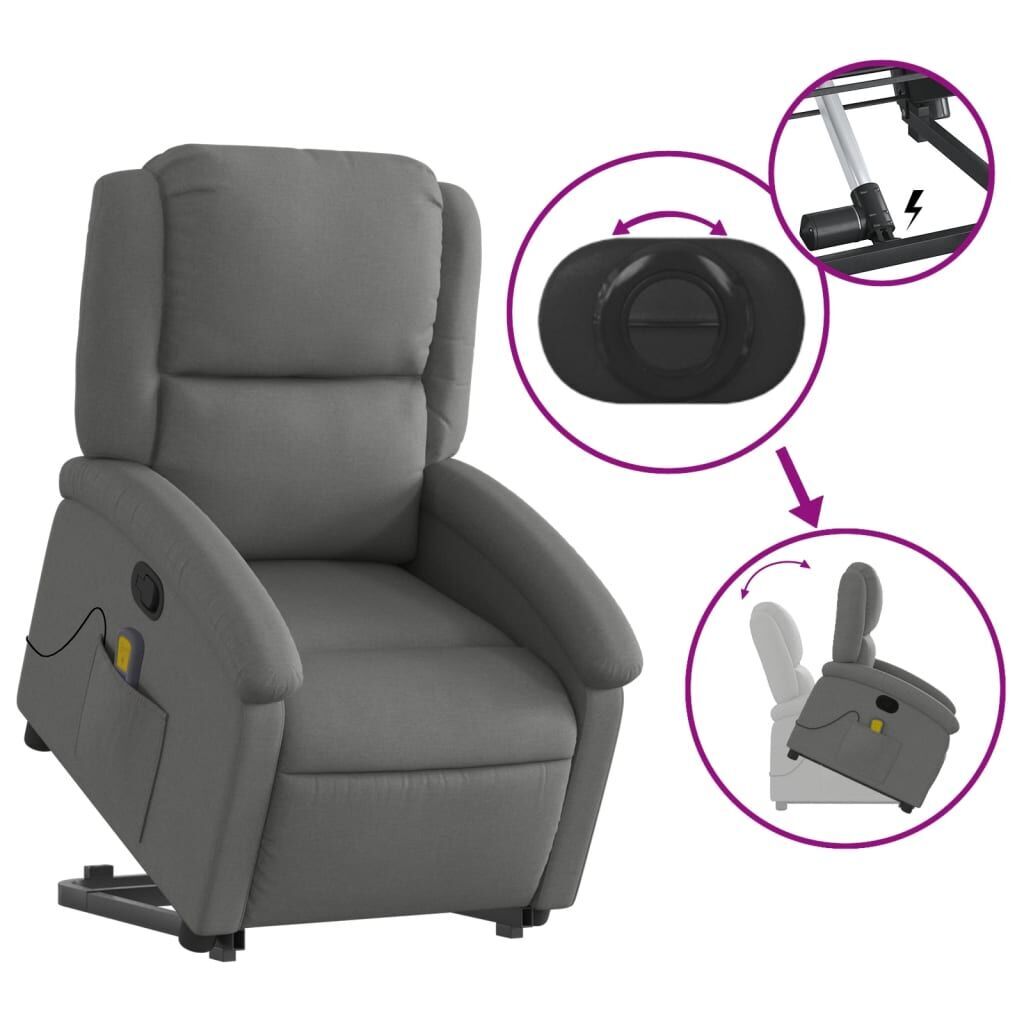 Stand up Massage Recliner Chair Dark Grey Fabric Price