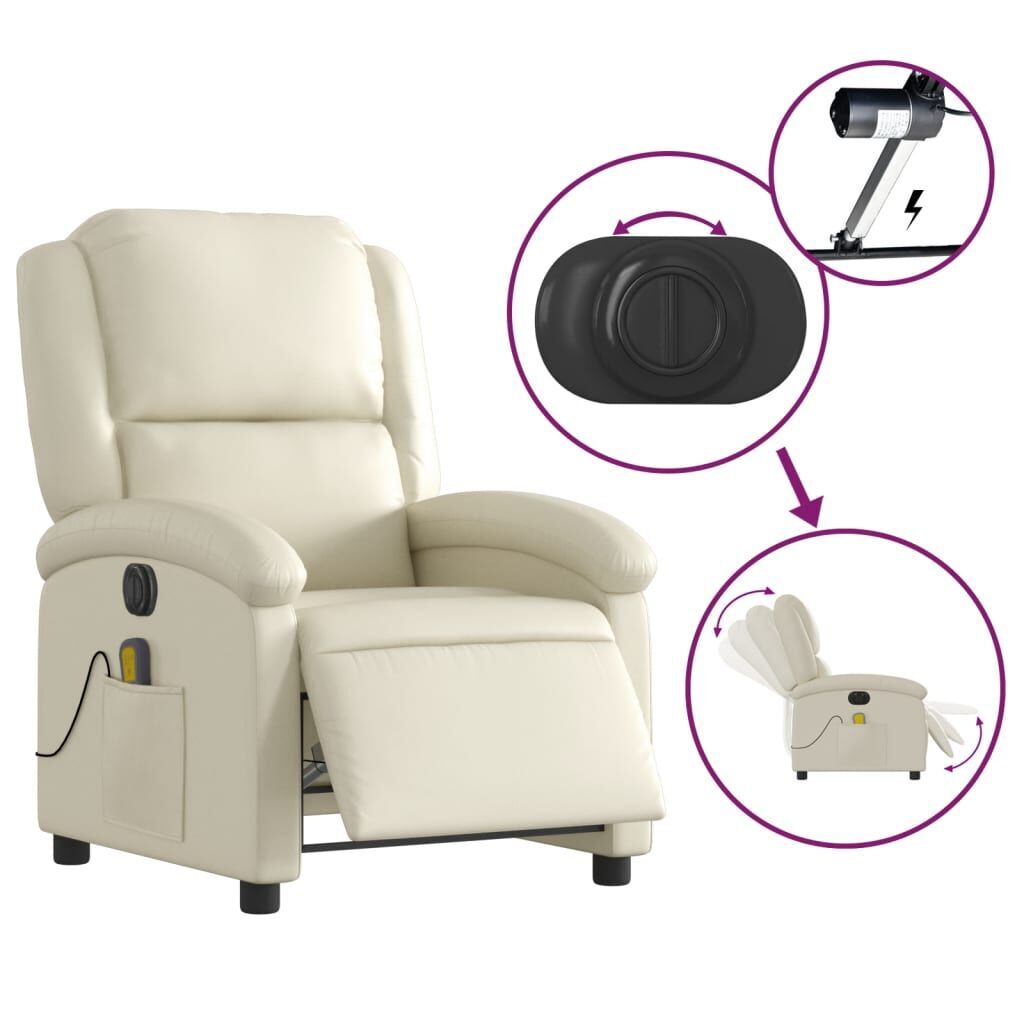 Electric Massage Recliner Chair Cream Faux Leather Price