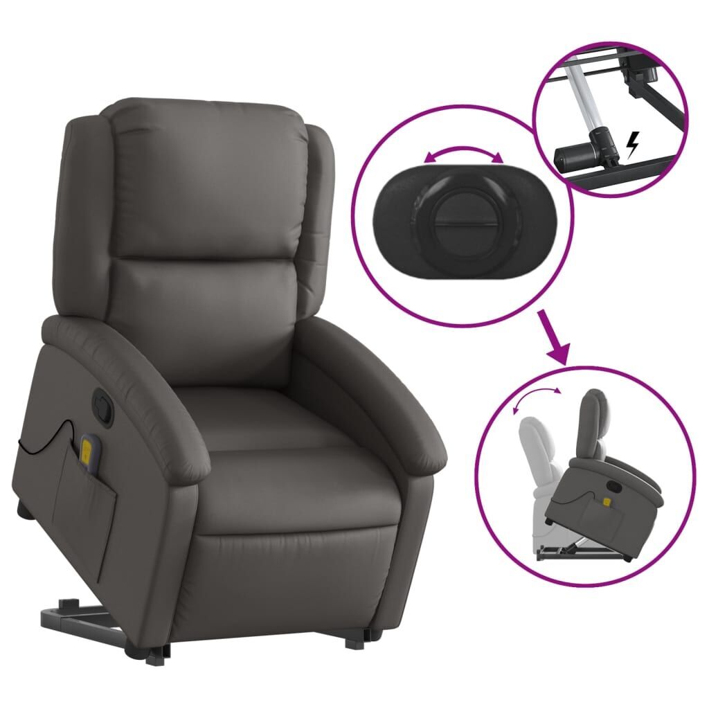 Stand up Massage Recliner Chair Grey Real Leather Price