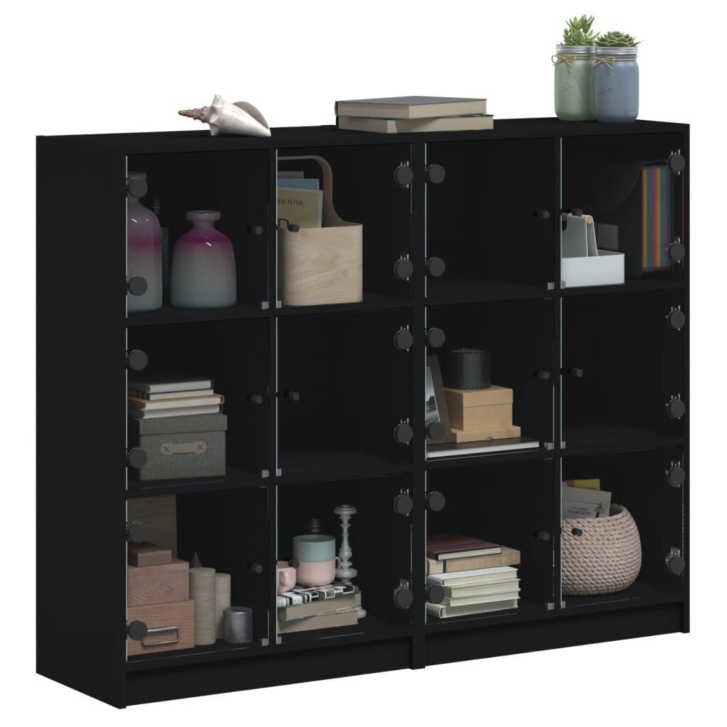 Bookcase with Doors Black 136x37x109 cm Engineered Wood Price