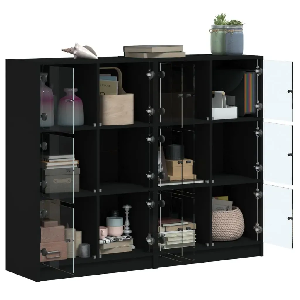 Bookcase with Doors Black 136x37x109 cm Engineered Wood Price