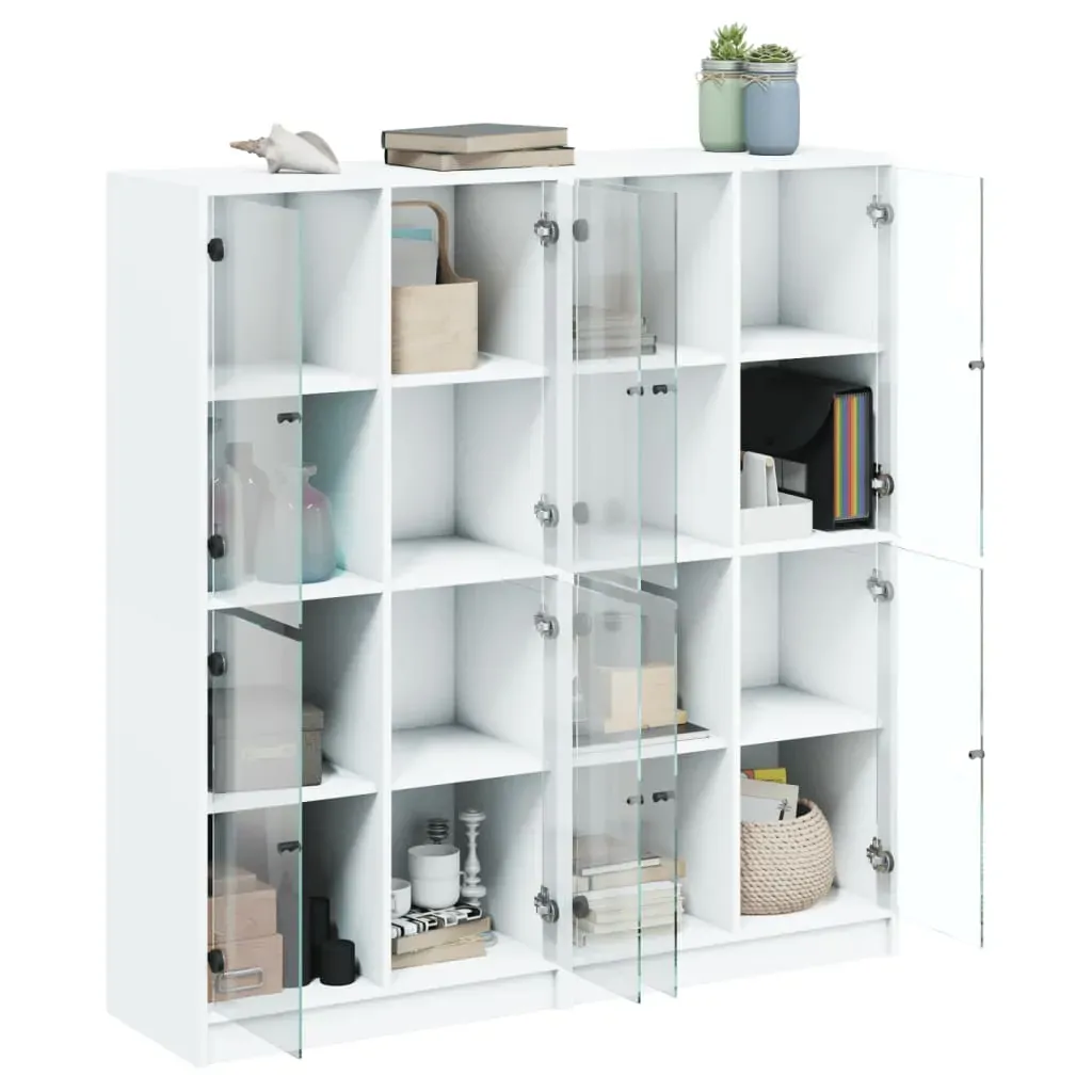 Bookcase with Doors White 136x37x142 cm Engineered Wood Price