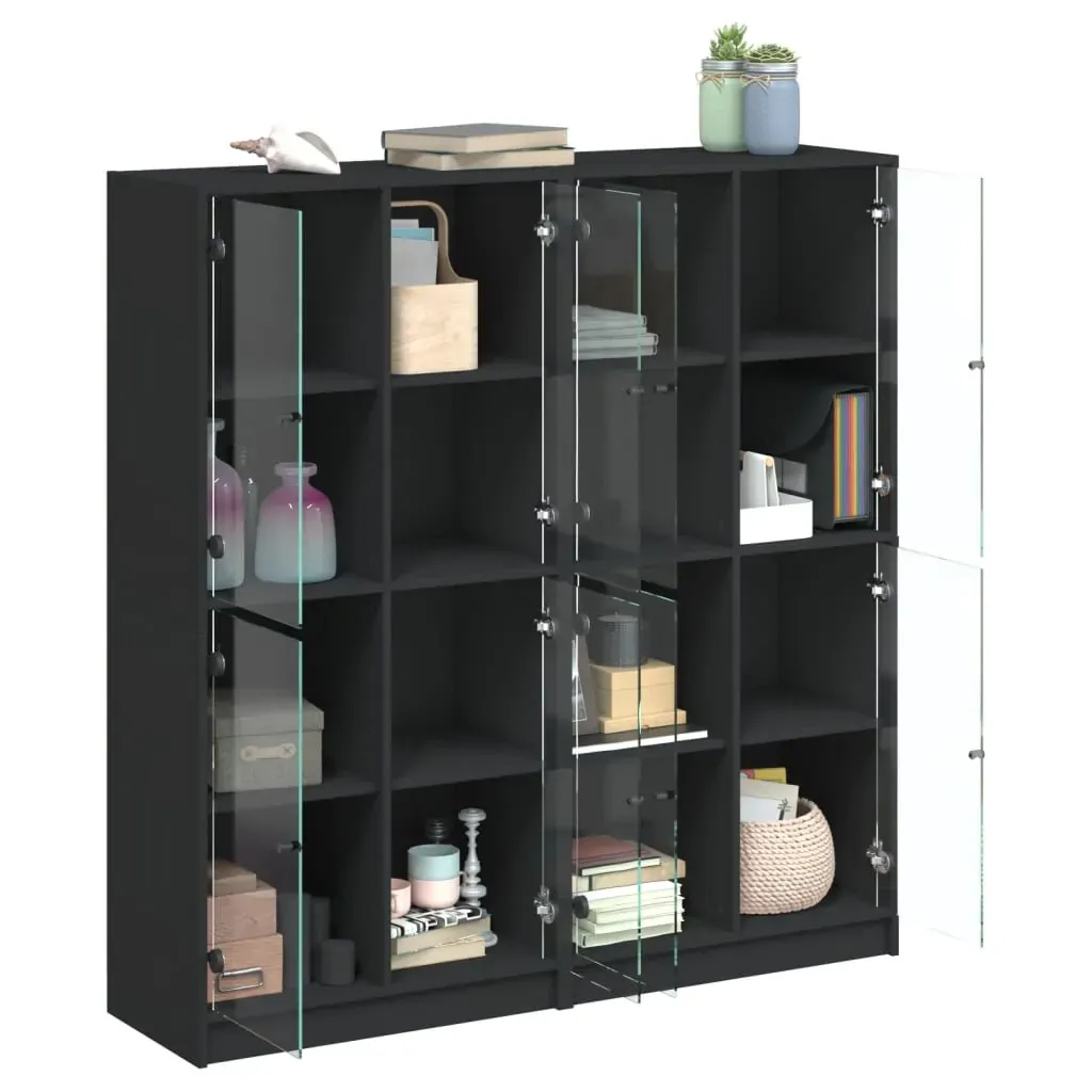 Bookcase with Doors Black 136x37x142 cm Engineered Wood Price