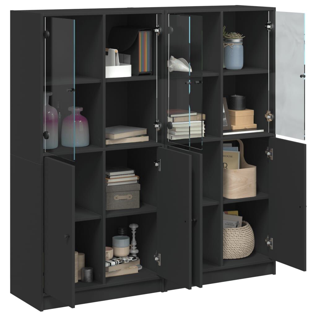 Bookcase with Doors Black 136x37x142 cm Engineered Wood Price