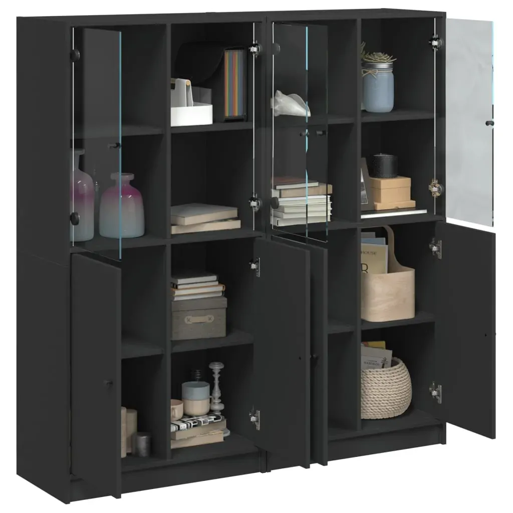 Bookcase with Doors Black 136x37x142 cm Engineered Wood Price