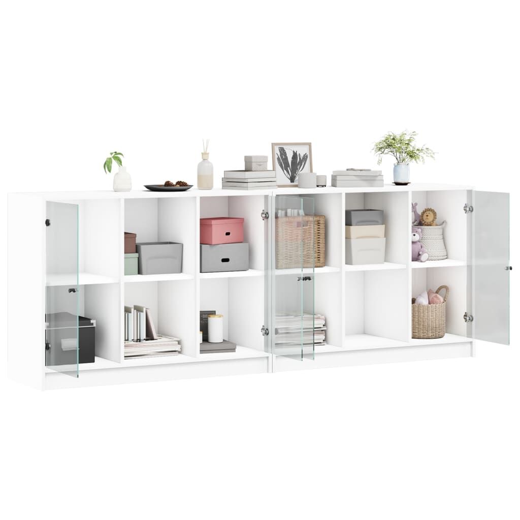 Bookcase with Doors White 204x37x75 cm Engineered Wood Price