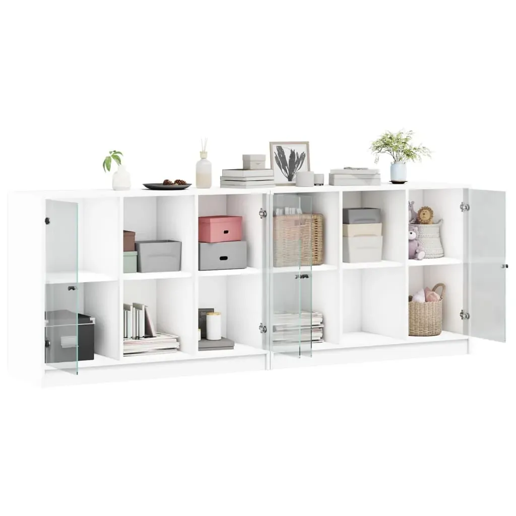 Bookcase with Doors White 204x37x75 cm Engineered Wood Price