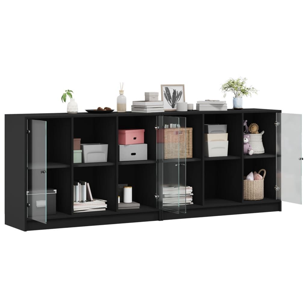 Bookcase with Doors Black 204x37x75 cm Engineered Wood Price