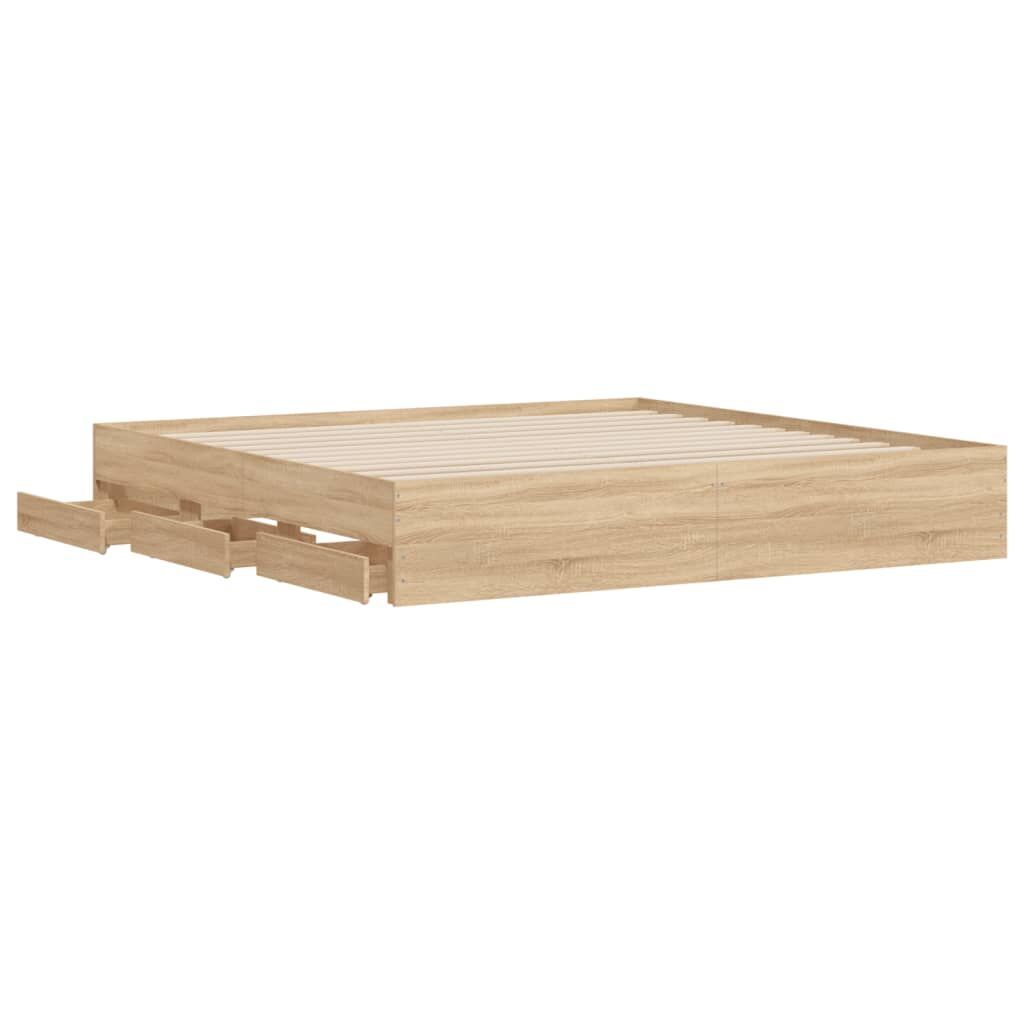 Bed Frame with Drawers without Mattress Sonoma Oak 183x203 cm King Price