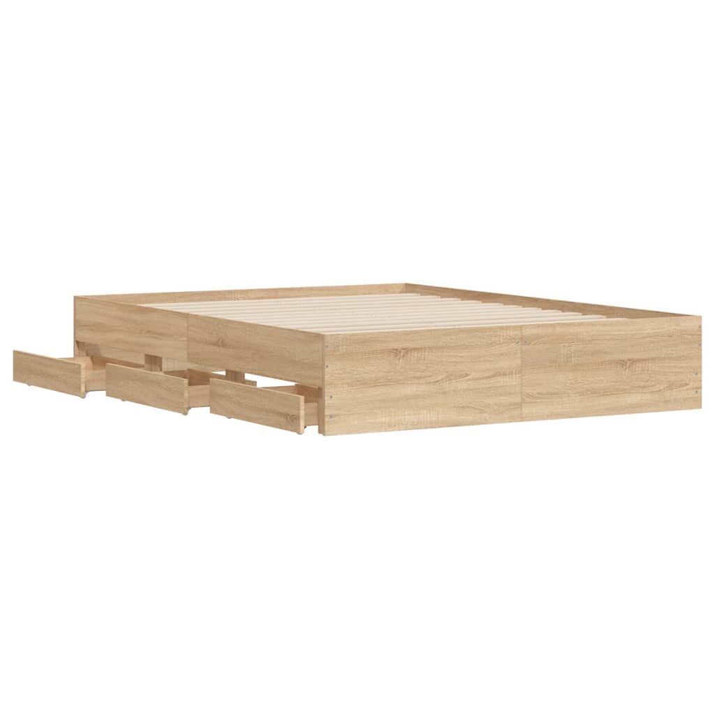 Bed Frame with Drawers without Mattress Sonoma Oak 150x200 cm Price