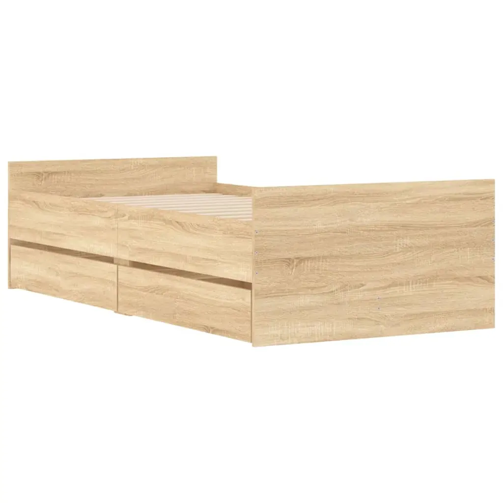 Bed Frame with Drawers without Mattress Sonoma Oak 90x190 cm Price
