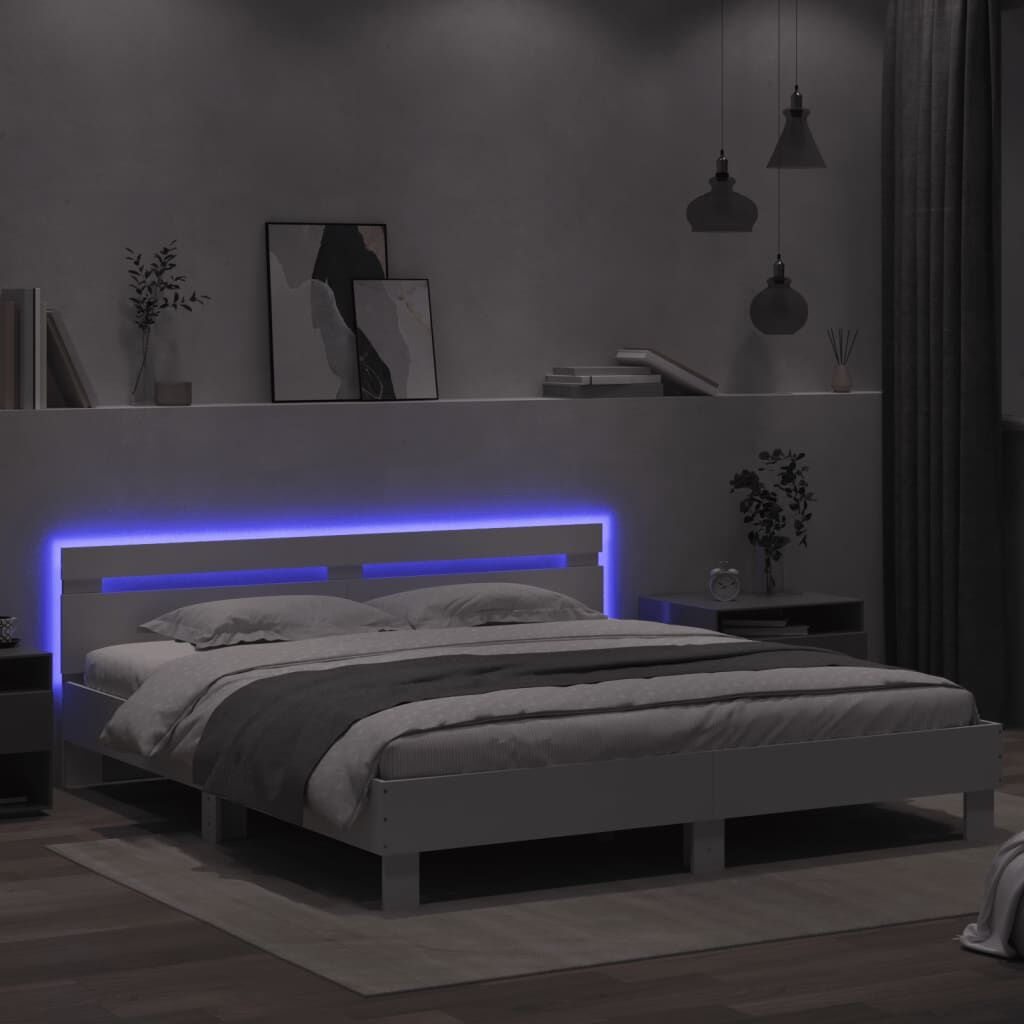 Bed Frame with LED without Mattress White 183x203 cm King Price