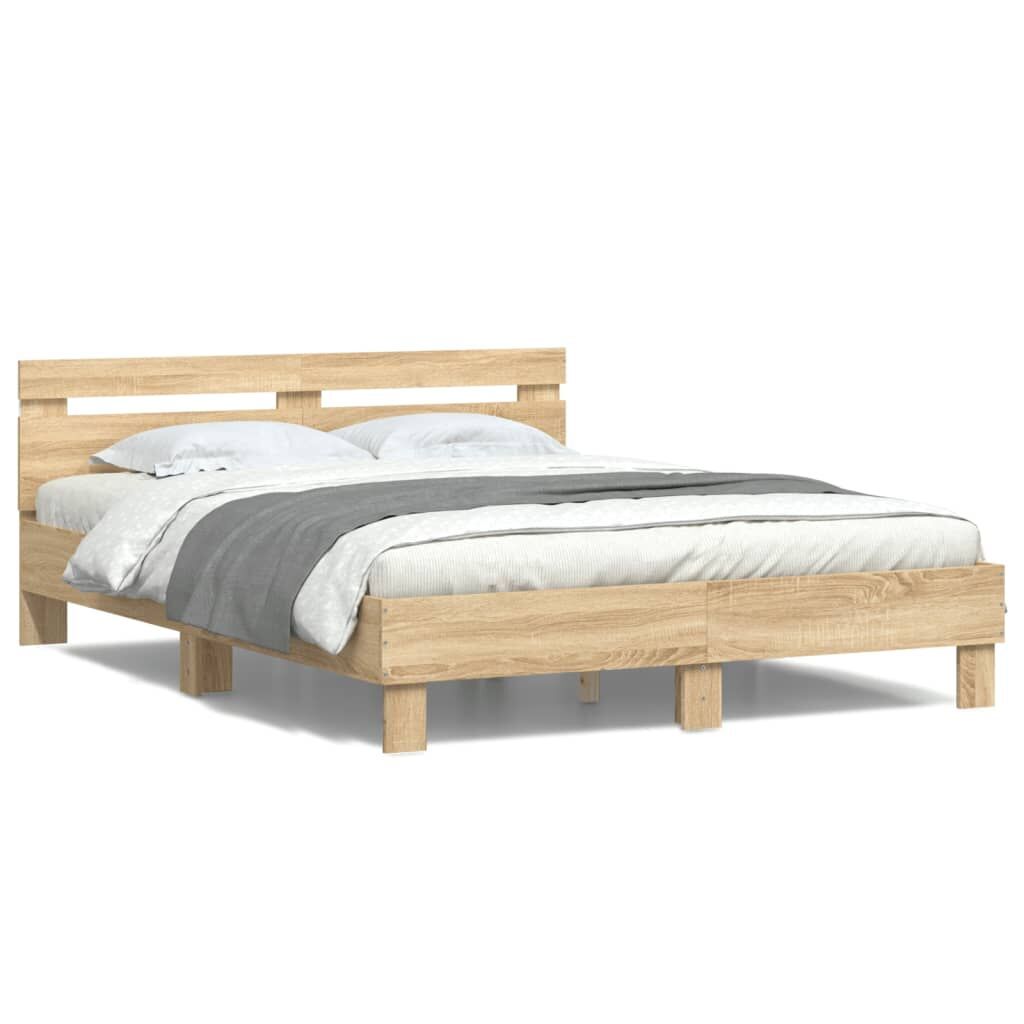 Bed Frame with LED without Mattress Sonoma Oak 150x200 cm Price