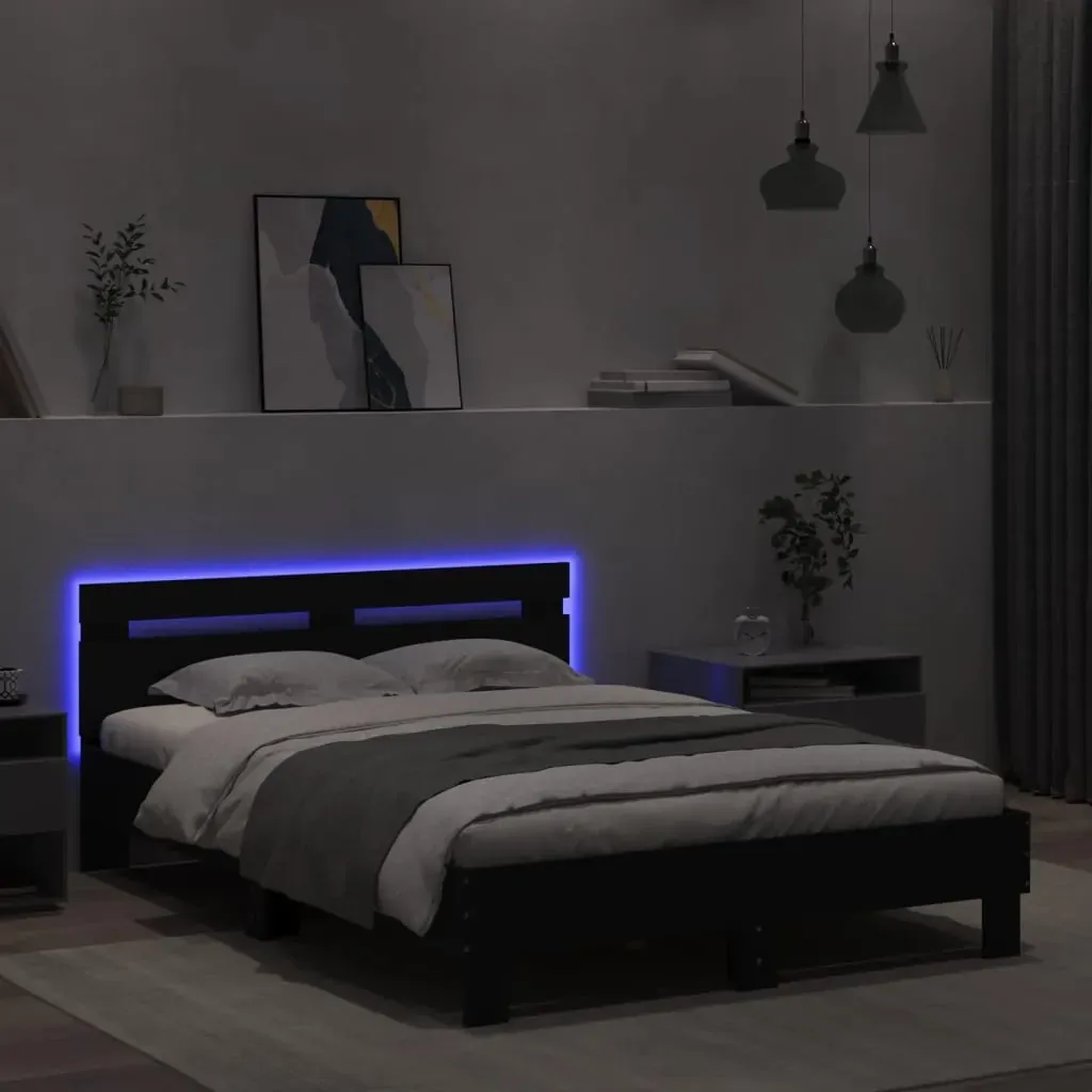 Bed Frame with LED without Mattress Black 135x190 cm Price