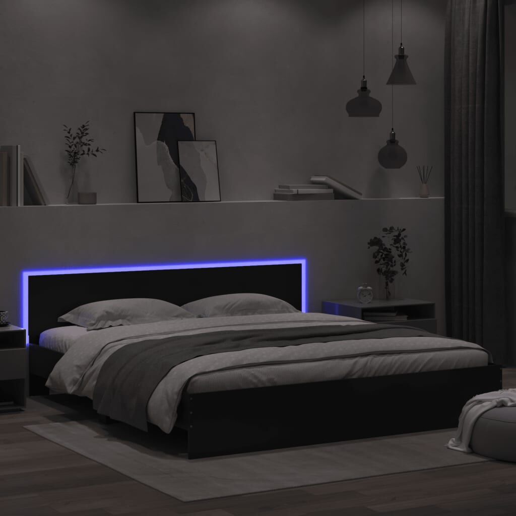 Bed Frame with LED without Mattress Black 183x203 cm King Price