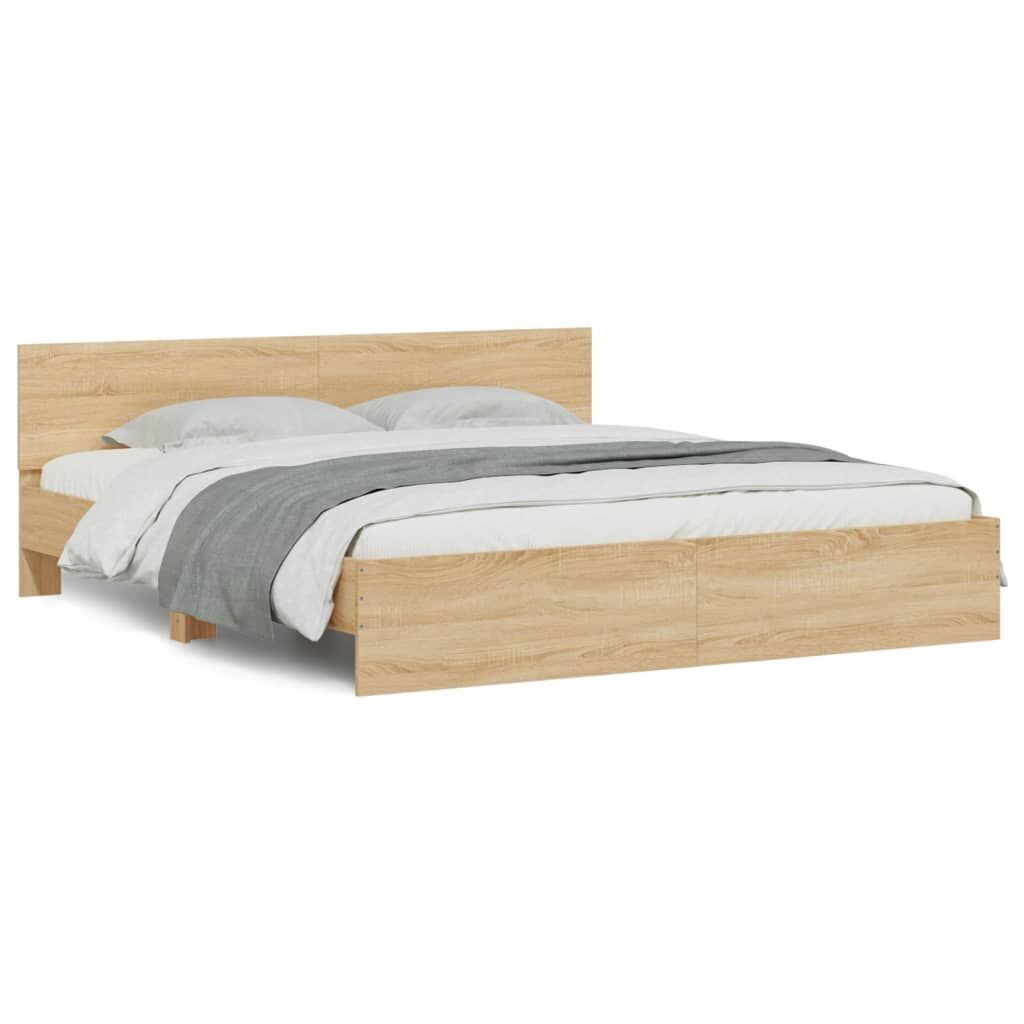 Bed Frame with LED without Mattress Sonoma Oak 183x203 cm King Price