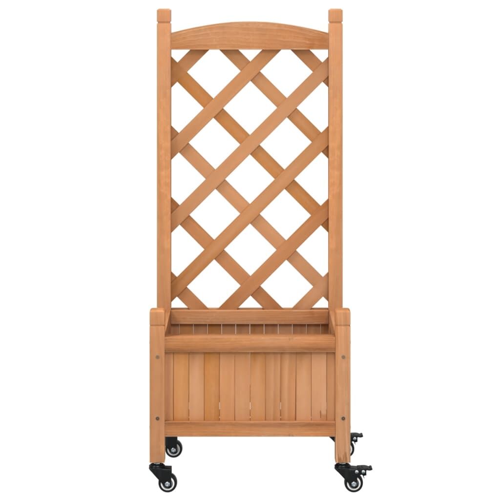 Planter with Trellis and Wheels Brown Solid Wood Fir Price