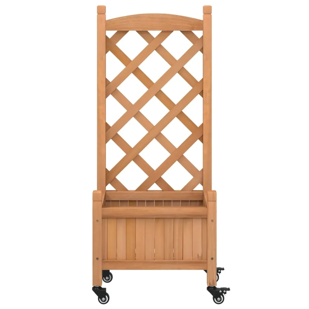 Planter with Trellis and Wheels Brown Solid Wood Fir Price