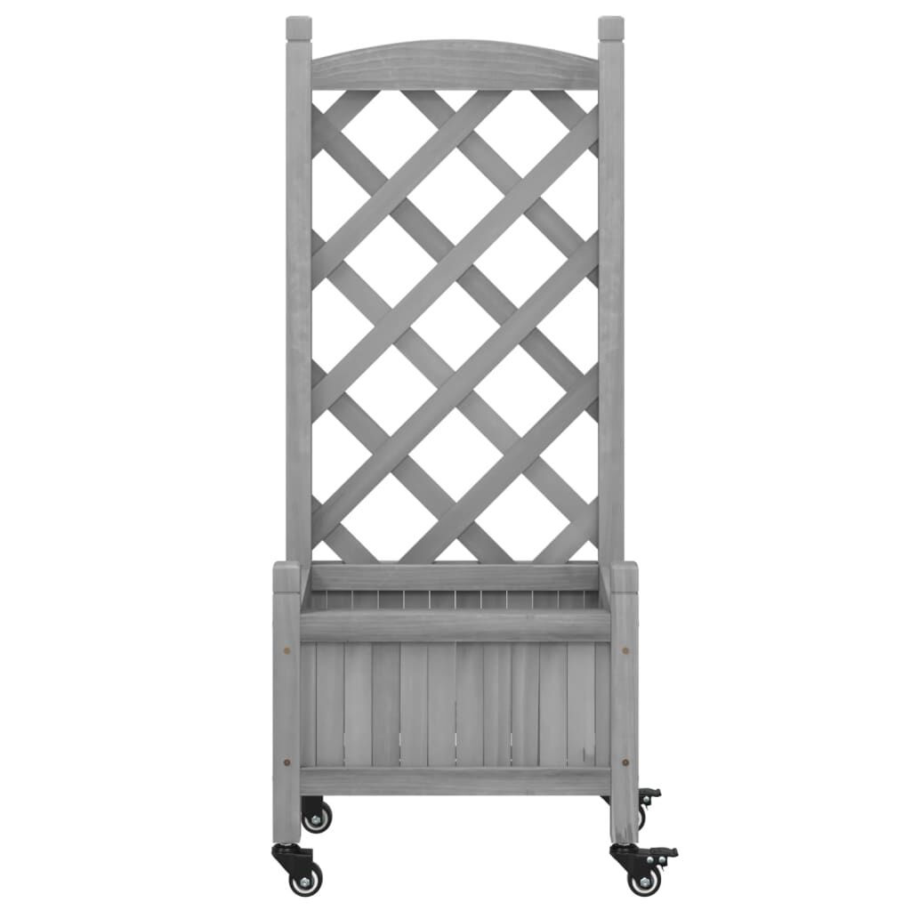 Planter with Trellis and Wheels Grey Solid Wood Fir Price