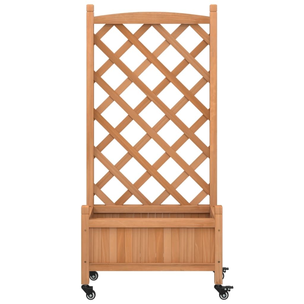 Planter with Trellis and Wheels Brown Solid Wood Fir Price