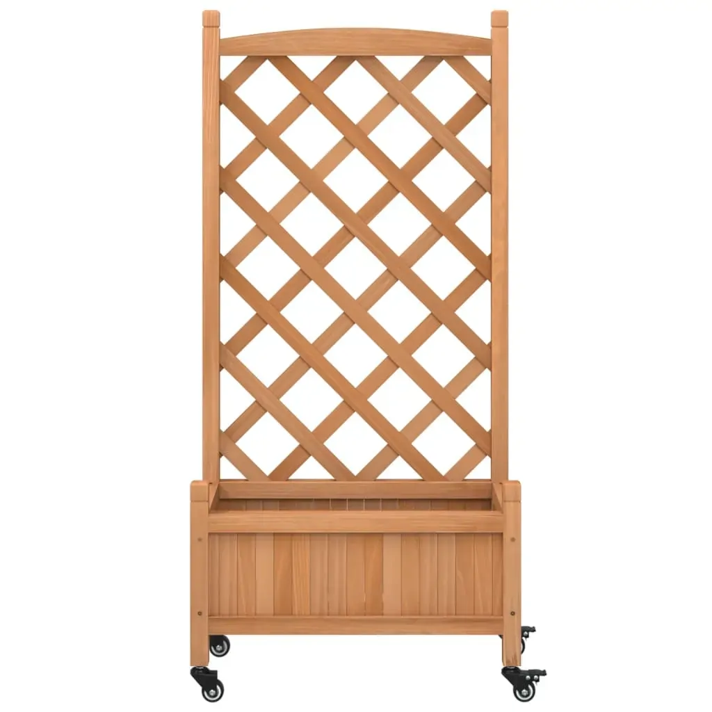 Planter with Trellis and Wheels Brown Solid Wood Fir Price
