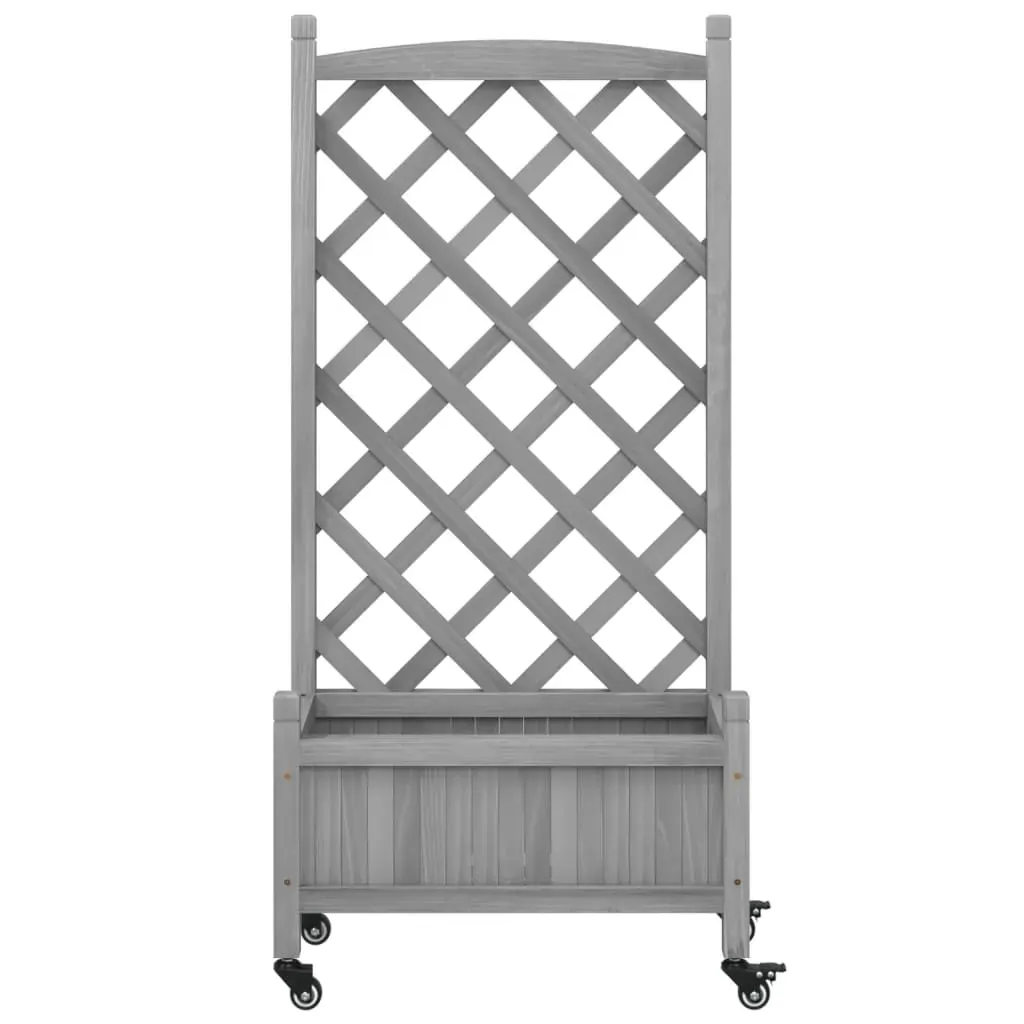 Planter with Trellis and Wheels Grey Solid Wood Fir Price