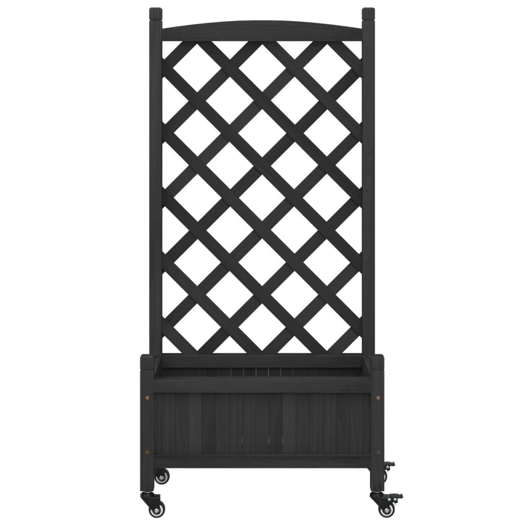 Planter with Trellis and Wheels Black Solid Wood Fir Price