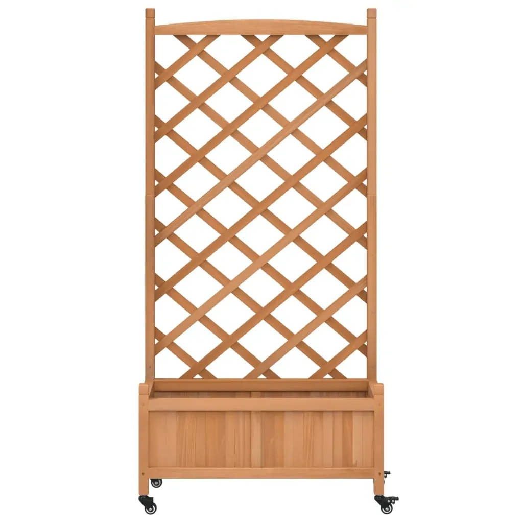 Planter with Trellis and Wheels Brown Solid Wood Fir Price