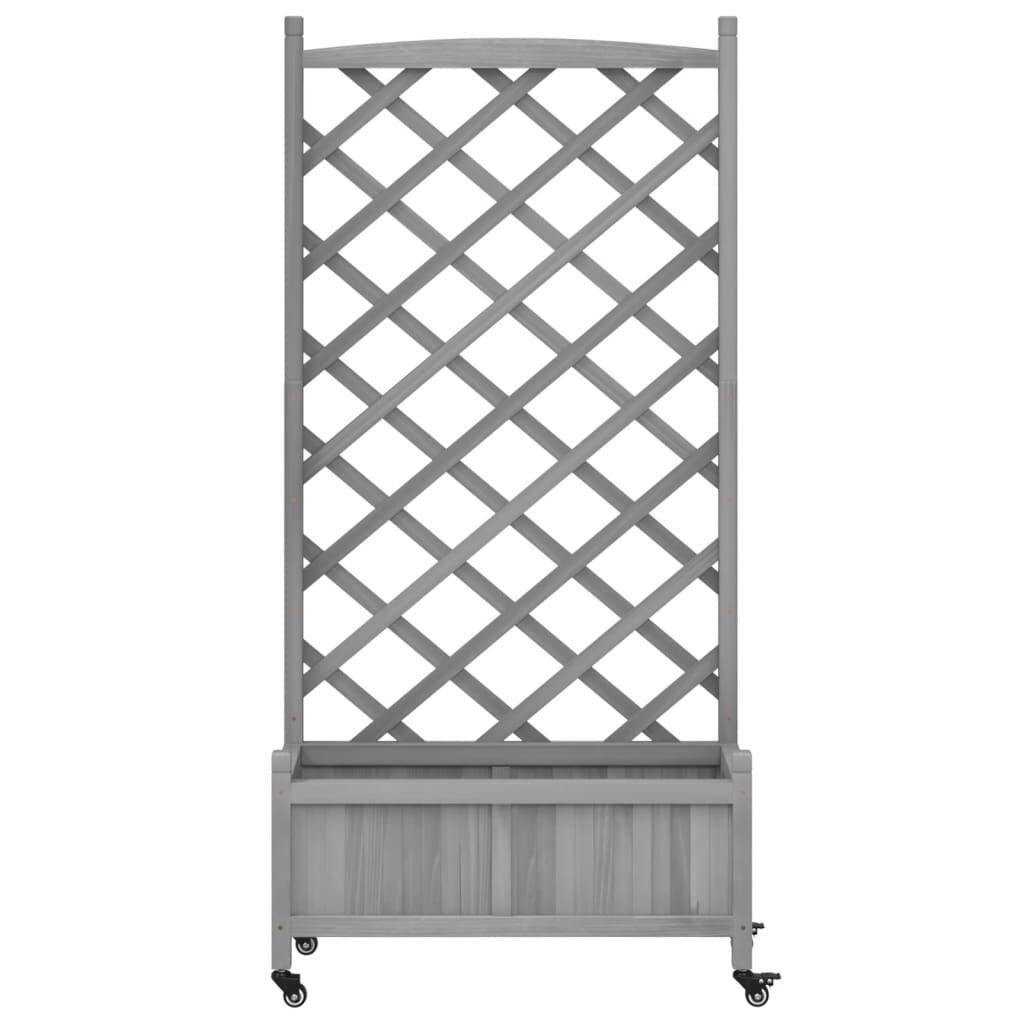 Planter with Trellis and Wheels Grey Solid Wood Fir Price