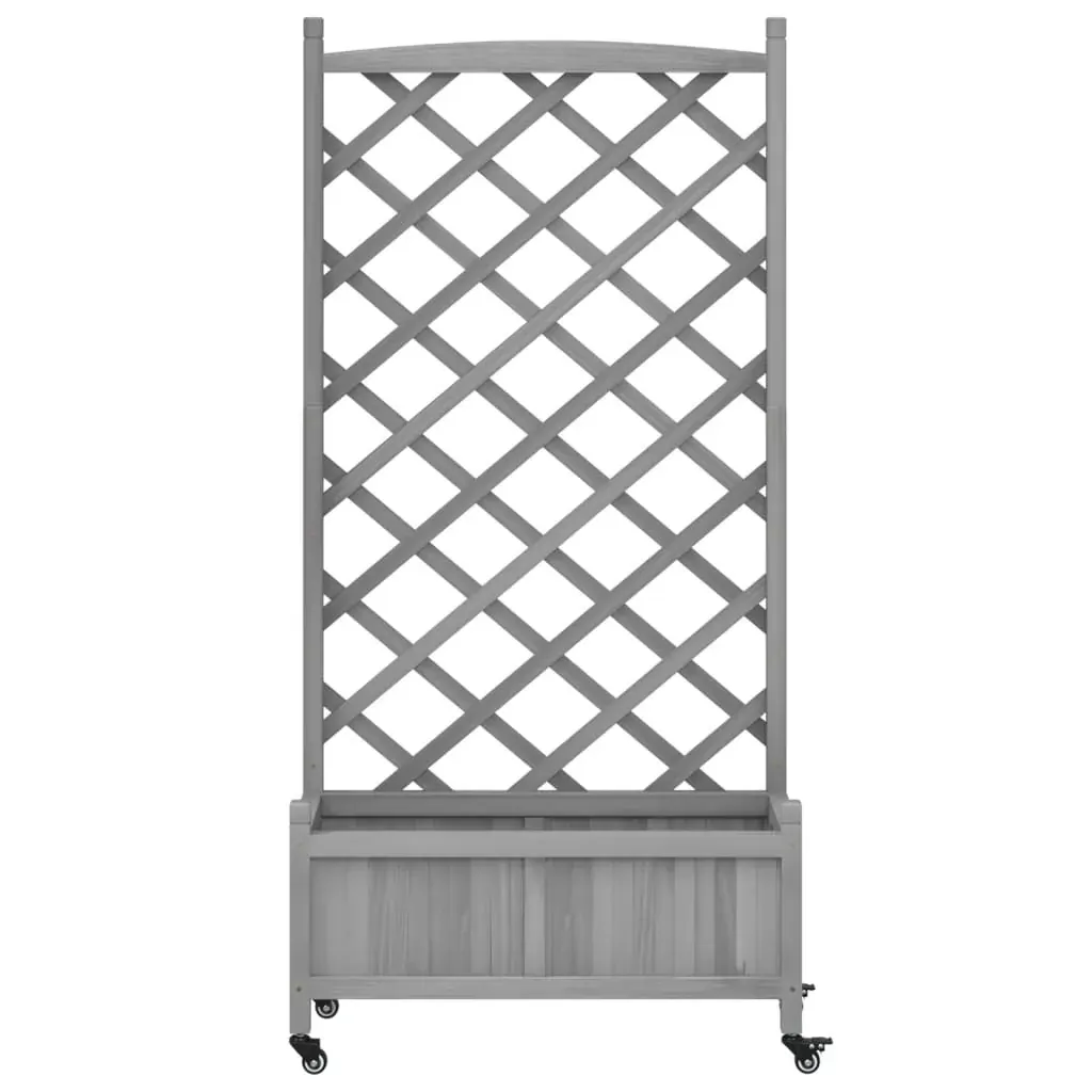 Planter with Trellis and Wheels Grey Solid Wood Fir Price
