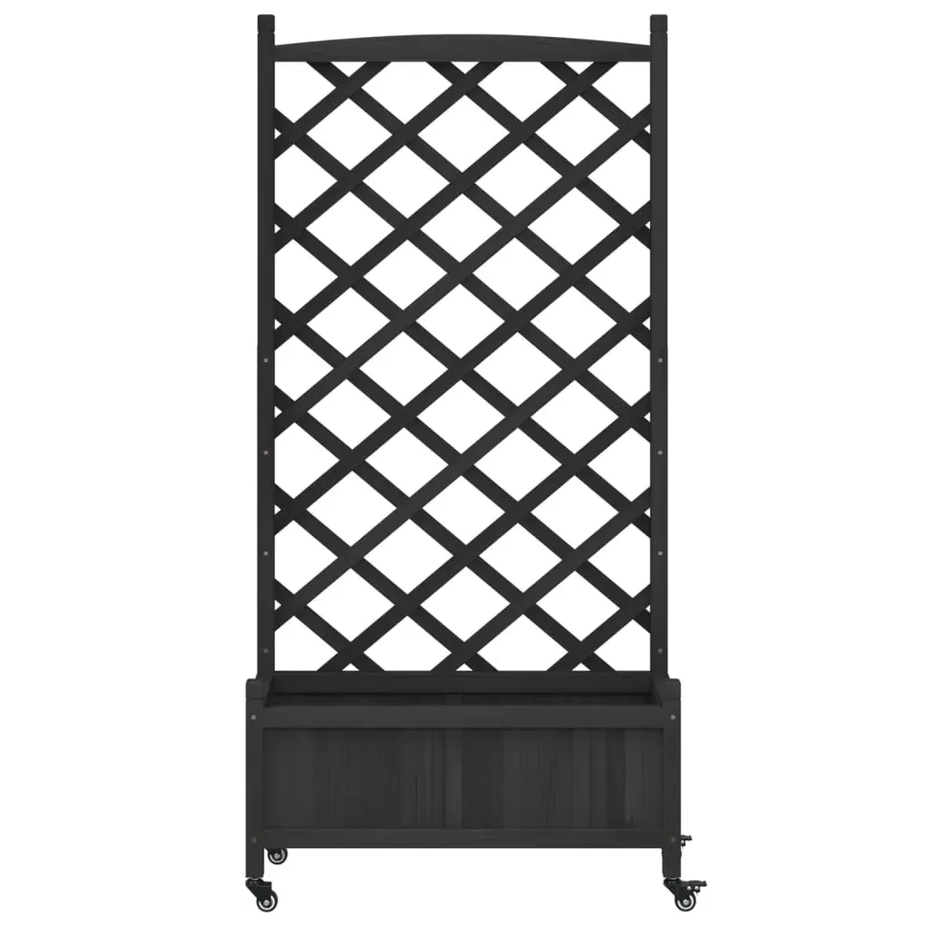 Planter with Trellis and Wheels Black Solid Wood Fir Price