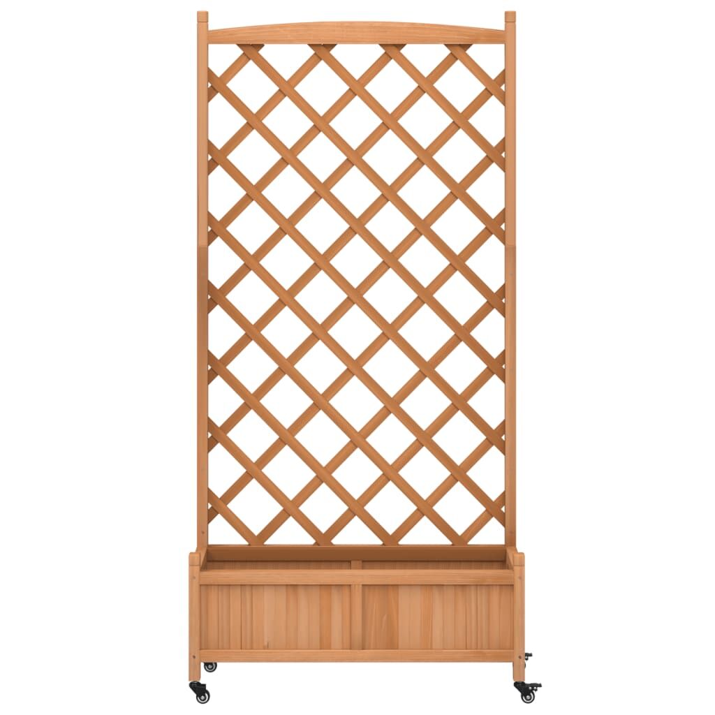Planter with Trellis and Wheels Brown Solid Wood Fir Price