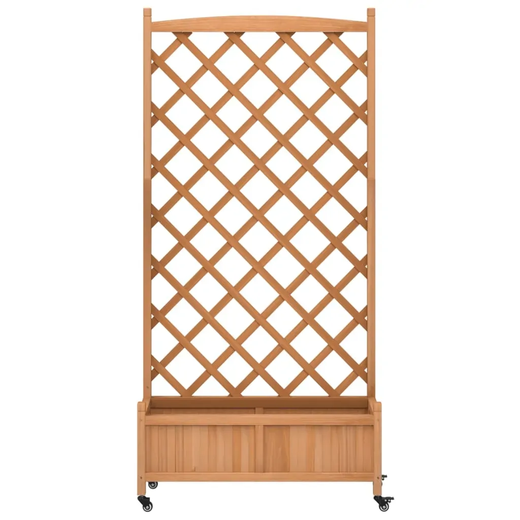 Planter with Trellis and Wheels Brown Solid Wood Fir Price