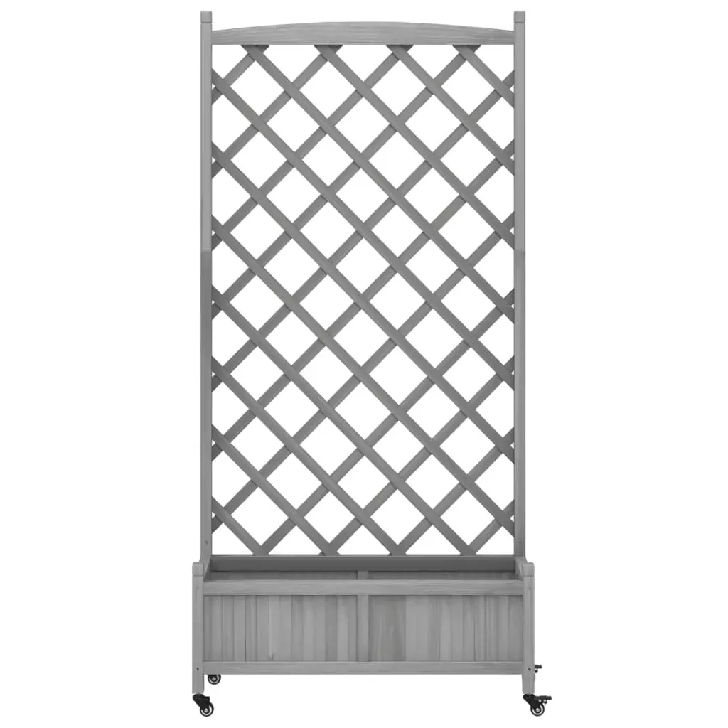 Planter with Trellis and Wheels Grey Solid Wood Fir Price