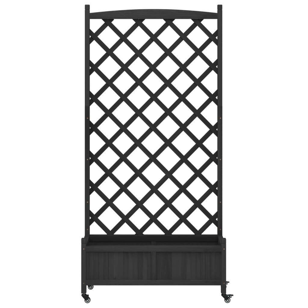 Planter with Trellis and Wheels Black Solid Wood Fir Price