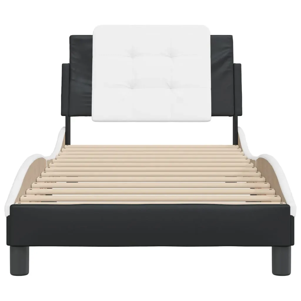 Bed Frame without Mattress "Zadar" Black and White 107x203 cm King Single Faux Leather Price