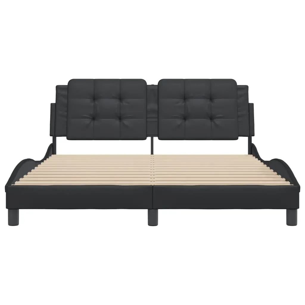 Bed Frame without Mattress "Zadar" Black 152x203 cm Queen Faux Leather Price