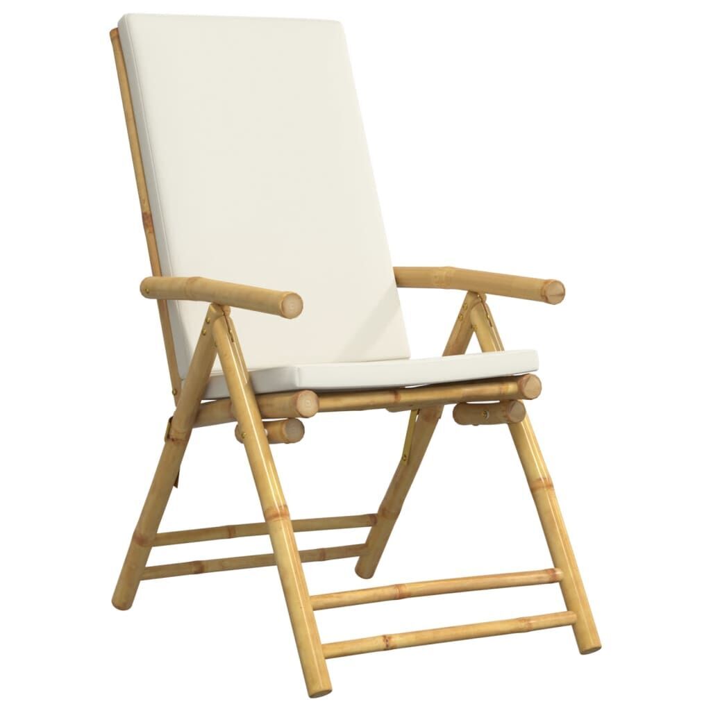 3 Piece Folding Bistro Set with Cream White Cushions Bamboo Price