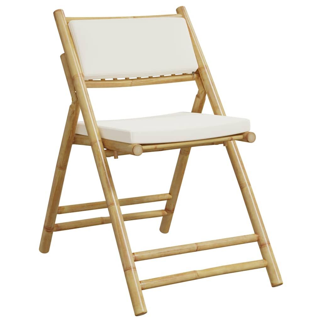 3 Piece Folding Bistro Set with Cream White Cushions Bamboo Price