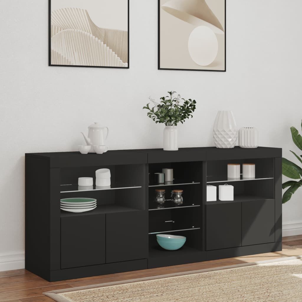 Sideboard with LED Lights Black 162x37x67 cm Price