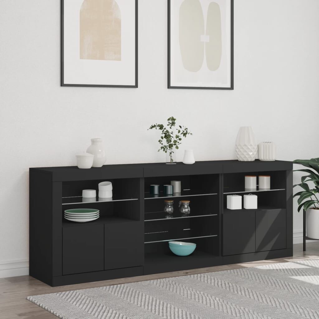 Sideboard with LED Lights Black 181.5x37x67 cm Price