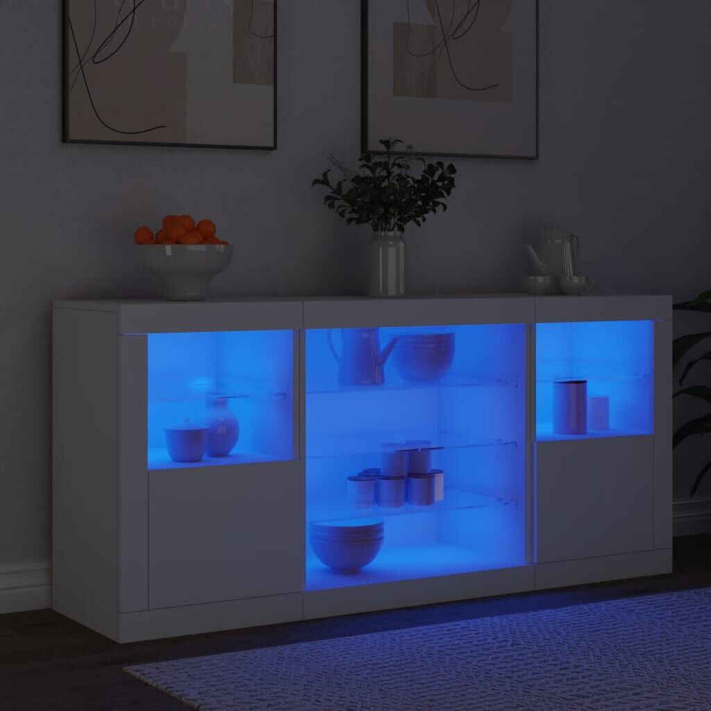 Sideboard with LED Lights White 142.5x37x67 cm Price