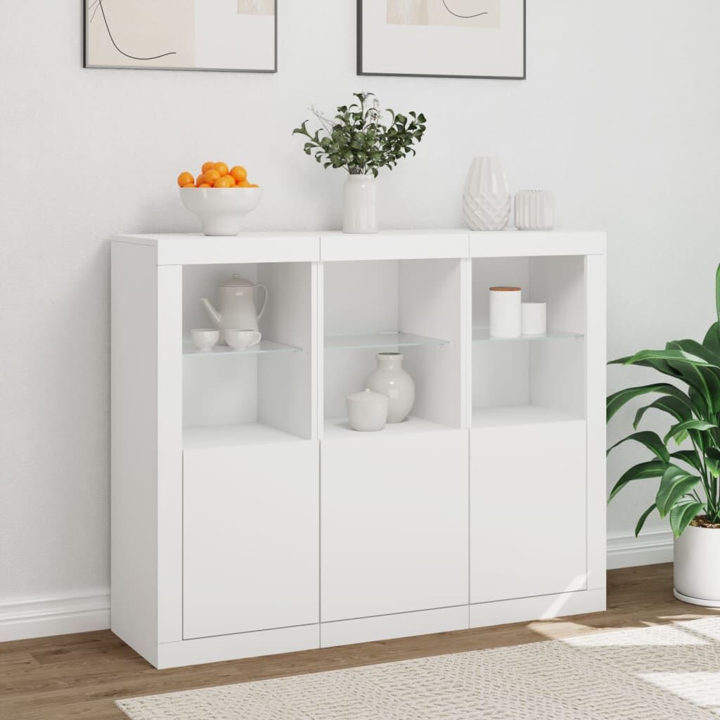 Sideboards with LED Lights 3 pcs White Engineered Wood Price