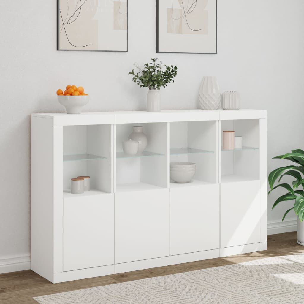 Sideboards with LED Lights 3 pcs White Engineered Wood Price