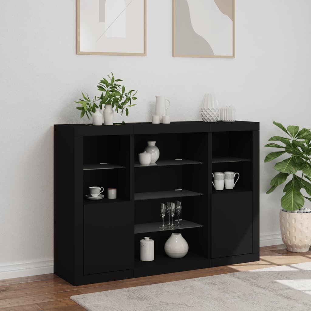 Sideboards with LED Lights 3 pcs Black Engineered Wood Price