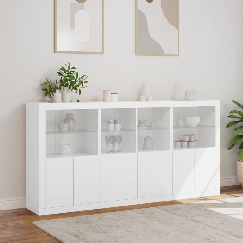 Sideboard with LED Lights White 202x37x100 cm Price