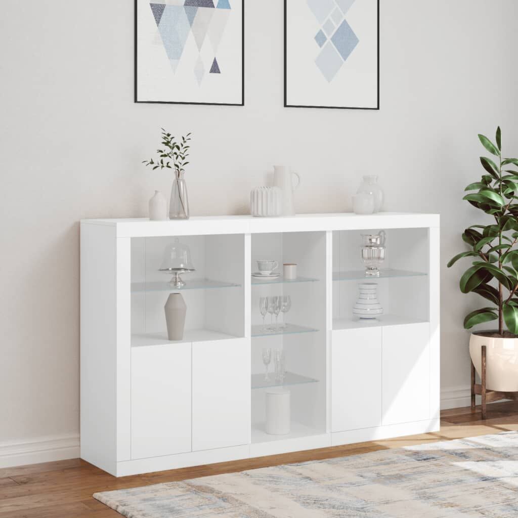 Sideboard with LED Lights White 162x37x100 cm Price
