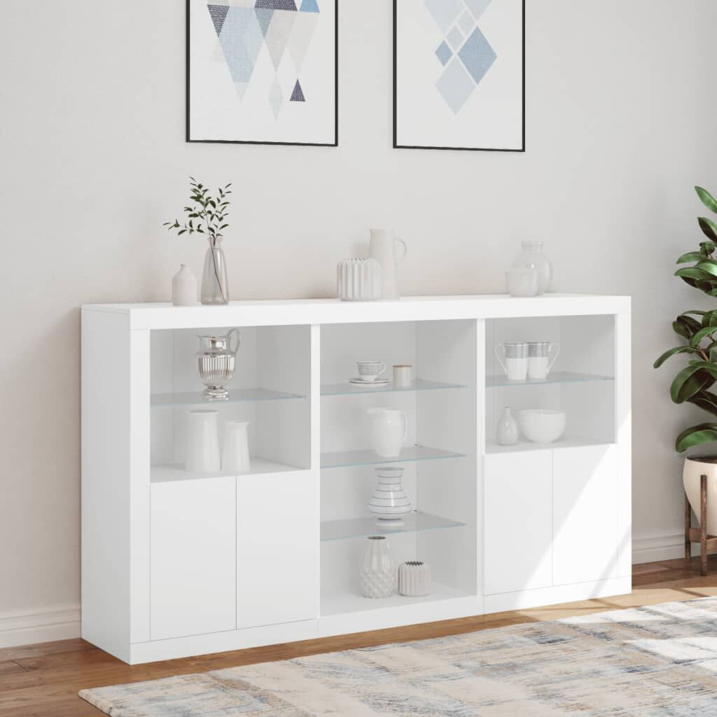Sideboard with LED Lights White 181.5x37x100 cm Price